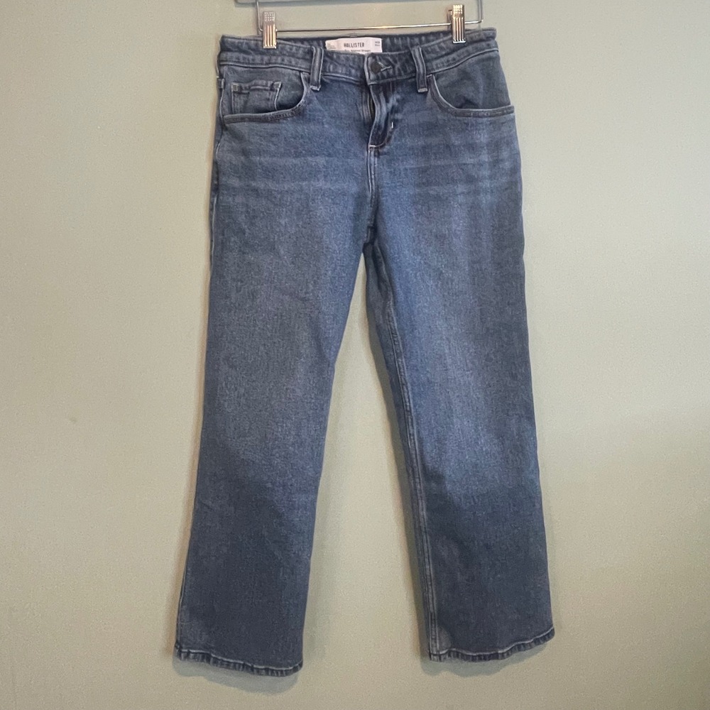 Hollister Womens Relaxed Med Wash Low Rise Straight Leg Denim Jeans Blue Size 26
